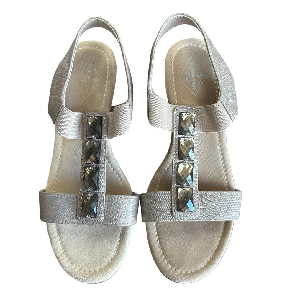 St John’s Bay Women's Taupe Lana Embellished Sling Back Wedge Sandal Size 6M